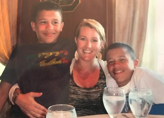 Chase, left, and Sydney with mother Raechel.